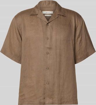 Selected Relaxed Fit Leinenhemd mit Resortkragen Modell KYLIAN in Dunkelbraun, Gr&ouml;&szlig;e XXL