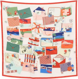 Fendi Postcard-print Silk Scarf