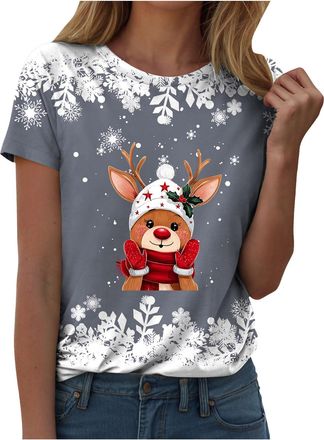 Generic Christmas T Shirts for Women UK Christmas Outfit Xmas Tops T Shirts Xmas Shirt Ladies Lights Print Graphic Tops Ladies Blouse Shirt Casual Loose Short