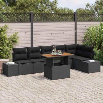 vidaXL Vidaxl - Conjunto De Comedor De Jard&iacute;n Con Coj&iacute;n 7 Pcs Negro, Marr&oacute;n