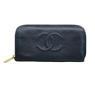 Chanel Black Grained Calfskin Long Wallet (Bi-Fold) (Pre-Owned)