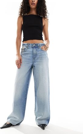 Calvin Klein Jeans Jeans a fondo ampio lavaggio acido con stampa di schizzi-Blu