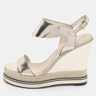 Nicholas Kirkwood Metallic Gold Foil Leather Wedge Espadrille Ankle Strap Sandals