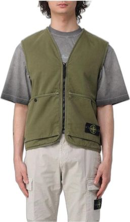 Stone Island Gilet in Panama di Cotone - - Jackets - Uomo - Verde - M