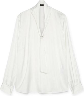 Fiorella Rubino Satijnen blouse met strik - Dames - Blouses - Wit - 6XL - Satijn - Overhemden