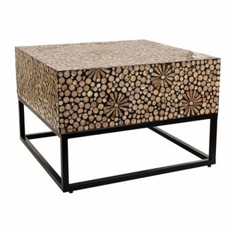 Wanderlust Deco Mesa de centro cuadrada de madera acabado en capiz marron 60x60x45