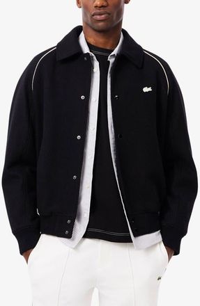 Lacoste Logo Appliqu&eacute; Wool Blend Varsity Jacket in Black at Nordstrom, Size 40 Us