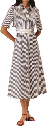 Exquise Arielle Midi Dress In Navy Cream Stripe