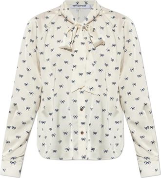 Self Portrait Shirt met decoratieve strik bij de halslijn - Dames - Overhemden - Beige - M - Overhemden