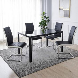 Kosy Koala Black Glass Rectangle Dining Table Set With 4 Faux Leather Chairs