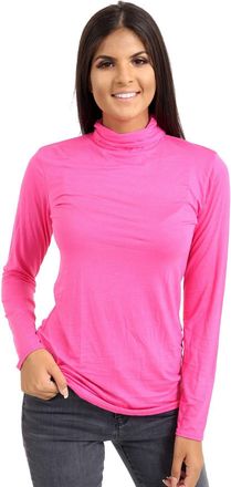Janisramone Womens Ladies Long Sleeve Turtle Polo Neck T-Shirt Slim Fit Jersey Casual Basic Plain Tee Vest Top Cerise