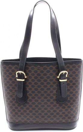 Celine Black Brown Coated Canvas Leather Handbag Tote Bag (Pre-Owned)