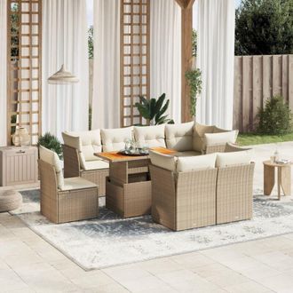 vidaXL Set De Sof&aacute;s De Jard&iacute;n 9 Pzas Con Cojines Rat&aacute;n Sint&eacute;tico Beige Vidaxl