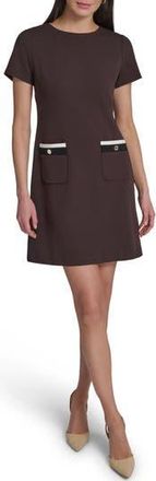 Tommy Hilfiger Scuba Crepe Shift Dress in Mink/Black at Nordstrom Rack, Size 12