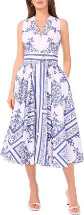 CeCe by Cynthia Steffe Sleeveless Belted Cotton Midi Dress in Artesian Blue at Nordstrom, Size Xx-Small