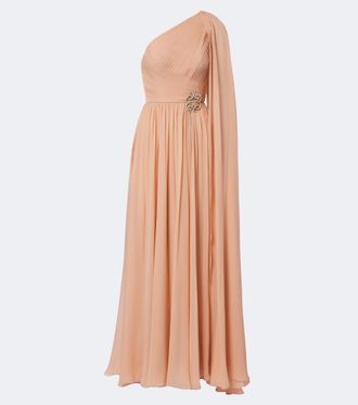 Elie Saab Vestido de fiesta asim&eacute;trico de seda adornado
