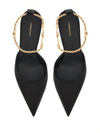 Ferragamo Cable-Link Chain Satin Heel - Black