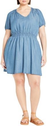 City Chic Emma Short Sleeve Minidress in Mid Wash at Nordstrom, Size Xxl