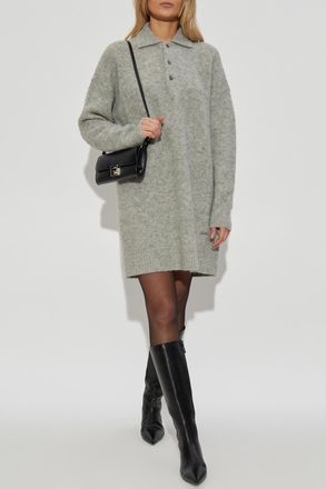 Ami Wool Dress With Collar, Womens, Grey