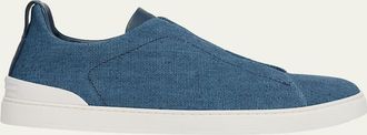 Ermenegildo Zegna Mens Triple Stitch Linen Slip-On Sneakers