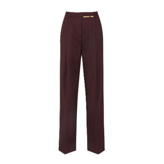 Elisabetta Franchi Broeken, Dames, Bruin, S, Pantaloni in fresco lana con placca gioiello