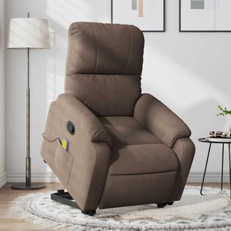 vidaXL Sill&oacute;n Reclinable De Masaje Elevable Tela De Microfibra Marr&oacute;n Vidaxl