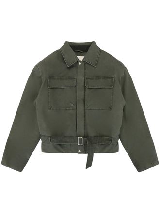 Entire studios Green Cropped Belted Cotton Jacket