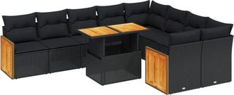 vidaXL Vidaxl - Set De Sof&aacute;s De Jard&iacute;n 10 Pzas Cojines Rat&aacute;n Sint&eacute;tico Negro