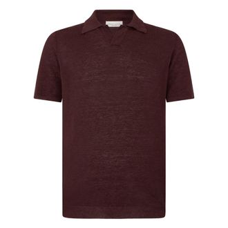 Roberto Collina V-neck Knitwear, male, Brown, Size: 2XL Linen Polo