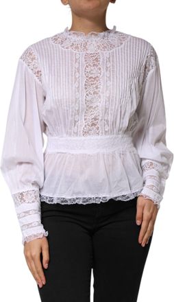Dolce & Gabbana Womens White Cotton Floral Lace Long Sleeves Top Nylon Viscose