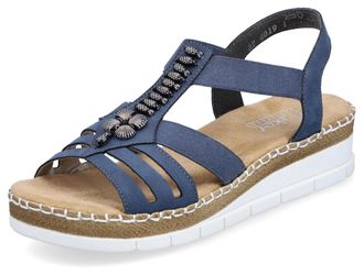 Rieker Riemchensandale RIEKER, Damen, Gr. 37, blau (jeansblau), Lederimitat, Schuhe Riemchensandale, Sommerschuh, Sandalette, Keilabsatz, mit modischen Schmu