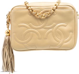 Chanel Pre-owned Womens Triple Cc Lambskin Tassel Chain Camera Bag - Ivory Leather - One Size