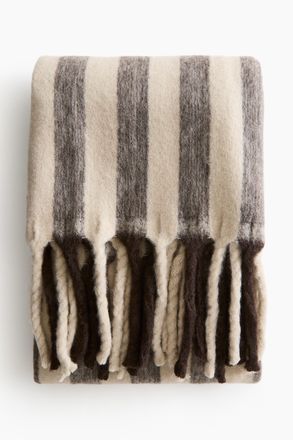 H&M Gemustertes Plaid aus Wollmix - Hellbeige/Gestreift