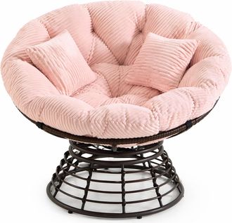 STILVORA Sill&oacute;n Papasan Giratorio Rotaci&oacute;n 360 Con Coj&iacute;n Grueso Acolchado Dise&ntilde;o Ergon&oacute;mico De Acero Rosa