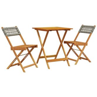 vidaXL Set da Bistrot 3 pz Grigio in Polyrattan e Legno Massello - Vidaxl