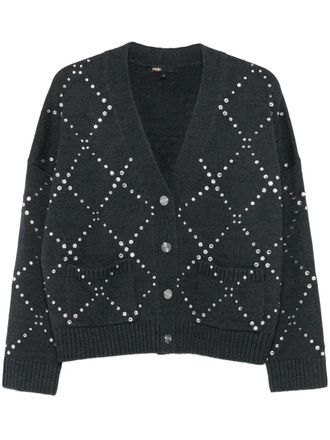 Maje diamond-pattern studded cardigan - women - Polyamide/Acrylic/Wool - 1 - Grey