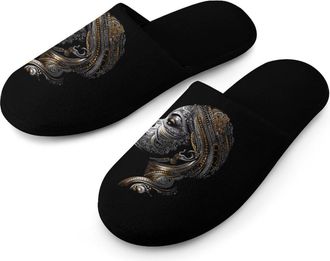 Generic African Tribal Womans Head Warm Mens Slippers Slip On Soft Fleece House Shoes Winter Indoor Outdoor
