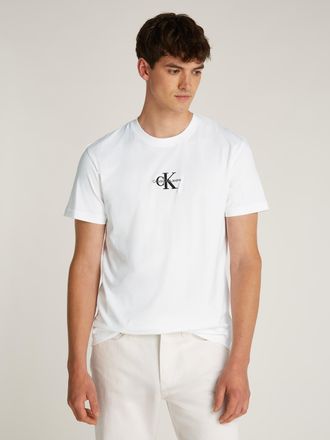 Calvin Klein Jeans T-Shirt CALVIN KLEIN JEANS MONOLOGO TEE, Herren, Gr. XXL, weiss (hellwei&szlig;), Single Jersey, Obermaterial: 100% Baumwolle, regular fit, Rundhals, abgeru