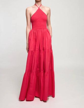 S/W/F Diamond Tiered Maxi Dress In Rosado