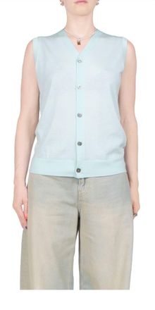 6397 Wool Cashmere Button Vest In Chlorine