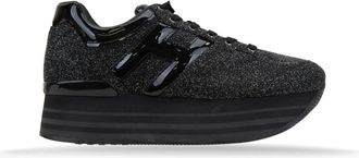 Hogan Leren Veterschoen Glitter Sneakers Vrouwen - Dames - Sneakers - Zwart - 40 1/2 EU - Leer - Schoenen