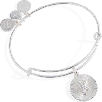 Alex and Ani Pave Starburst Texture Initial Bangle Bracelet in Silver - K at Nordstrom