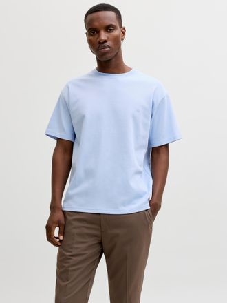 Jack & Jones Kurzarmshirt JACK & JONES JPRBLAETHAN SS LOGO TEE SN, Herren, Gr. XXL, chambray blau, Jersey, Obermaterial: 40% Baumwolle, 38% Polyester, 22% Elastomu