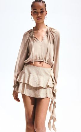 H&M Balloon-sleeved Blouse in Beige at Nordstrom, Size X-Small