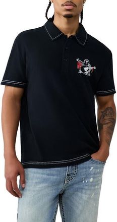 True Religion Buddha Graphic Polo in Jet Black at Nordstrom, Size Xxx-Large