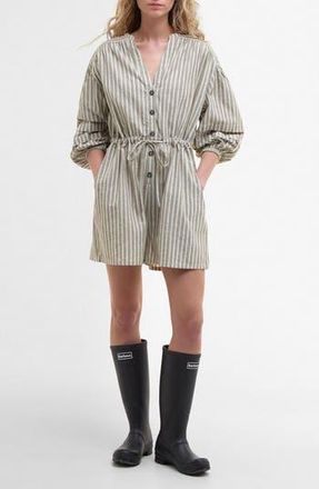 Barbour Bobby Cotton & Linen Romper in Dusky Green Stripe at Nordstrom Rack, Size 12 Us / 16 Uk