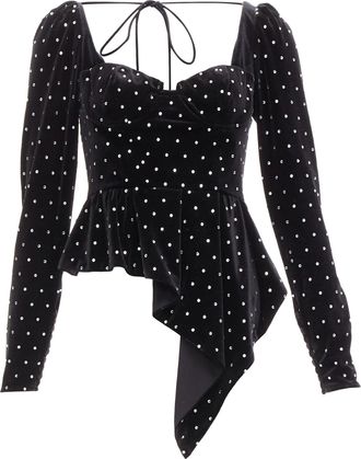 Self Portrait Self Portrait silver crystal velvet tie puff sleeve top Jennie