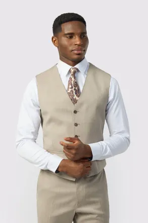 Ted Baker Mens Single Breasted Five Button V-neck Tailored Suit Waistcoat - Camel Wool - Size 44 (Chest)