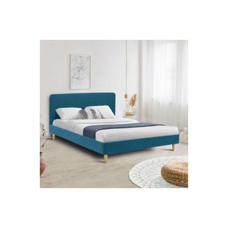 IDMarket Cama doble escandinava BALTA 160 x 200 CM tela azul pato