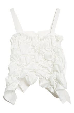 Comme Des Gar&ccedil;ons Gathered Tumbled Cotton & Tulle Corset Top in White at Nordstrom, Size Medium